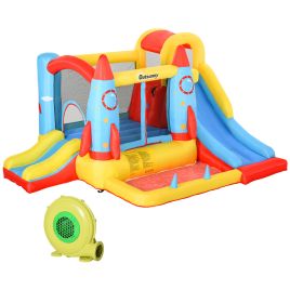 Kids Bounce Castle House Inflatable Trampoline Slide Water Pool 3 in 1 with Blower for Kids Age 3-10 Rocket Design 3.3 x 2.65 x 1.85m