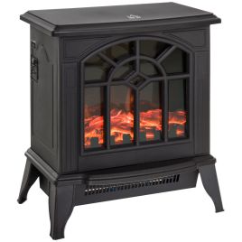 Freestanding 1000W/2000W Electrical Fireplace Indoor Heater with Thermostat Control - Black