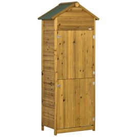 Wooden Garden Storage Shed Utility Gardener Cabinet w/ 3 Shelves and 2 Door, 191.5cm x 79cm x 49cm, Natural Wood Effect