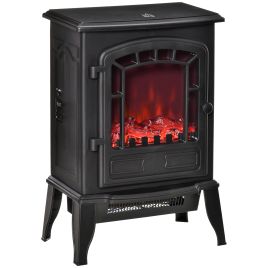 Freestanding 1000W/2000W Electric Fireplace Stove With Realistic Flame Effect - Black