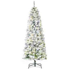 Debbie 6 Feet Prelit Artificial Snow Flocked Christmas Tree with Warm White LED Light Holiday Home Xmas Decoration Green White