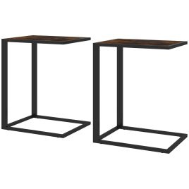 Scott C-Shaped Side Table with Metal Frame - Brown