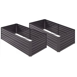 Jones Set of 2 Galvanised Steel Raised Beds for Garden 180 x 90 x 59 - Dark Grey