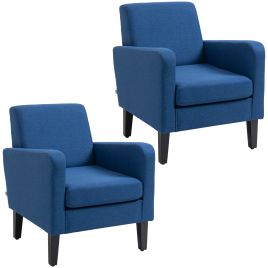 Scott 2 Pieces Modern Armchairs with Rubber Wood Legs - Blue