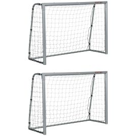 Football Net - 6x4ft Football Goal Set of 2 with Ground Stakes Grey 180cm
