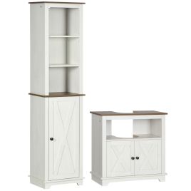 KANSAS 2 Piece Bathroom Furniture Set, Tall Bathroom Cabinet with Adjustable Shelves - Ash Wood Effect