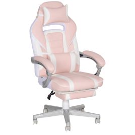 HERON Faux Leather Reclining Gaming Chair, with Footrest - Pink/White