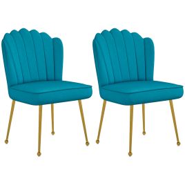 Set of 2 Velvet Feel Shell Accent Chair - Blue