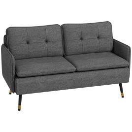 HERON Modern Two Seater Sofa, Button Tufted Loveseat with Cushions and Steel Legs for Living Room, Guest Room, Dark Grey
