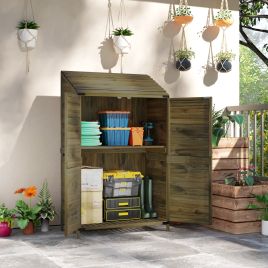 SUNVISTA Lean to Wooden Garden Shed, Garden Tool Storage Shed with Double Doors and Shelves, Outdoor Storage Cabinet for Patio Deck Garden, Green