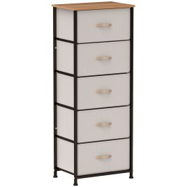 DRAWELLE Cream Chest of Drawers - Tallboy, Medium-sized, 5 Drawers, Fabric Drawers