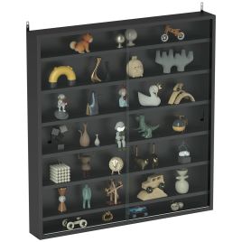 HERON Six Shelf Display Cabinet, with Glass Doors - Black