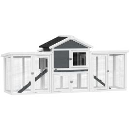 PAWSTER Large Chicken Coop, Wooden Garden Hen House, Poultry Coops Cages with Run, Nesting Box, Grey