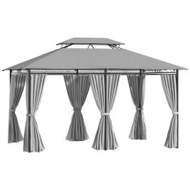 4m x 3(m) Metal Gazebo Canopy Party Tent Garden Pavillion Patio Shelter Pavilion with Curtains Sidewalls, Dark Grey