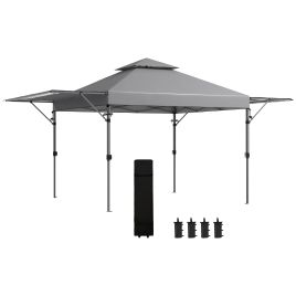 5 x 3(m) Pop Up Gazebo with Extend Dual Awnings, 1 Person Easy up Marquee Party Tent with 1-Button Push, Double Roof, Sandbags,