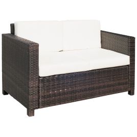 SUNVISTA 2 Seater Garden Furniture, Rattan Sofa with Soft Padded Cushion and Armrests, Wicker Garden Loveseat for Patio, Mixed Brown