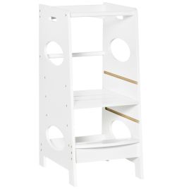 Toddler Kitchen Stool with Adjustable Platform - White