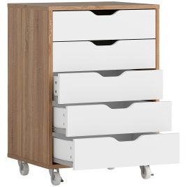 VONSETTA Five-Drawer Filing Cabinet, with Wheels - Oak Brown