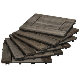 27 Pcs Wooden Interlocking Decking Tiles, 30 x 30 cm Outdoor Flooring Tiles, 2.5ãŽ¡ per Pack, for Patio, Balcony Terrace Hot Tub Charcoal Grey