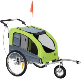 Dog Bike Trailer Steel Pet Cart Carrier for Bicycle 360° Rotatable with Reflectors 3 Wheels Push/ Pull/ Brake Water Resistant Green