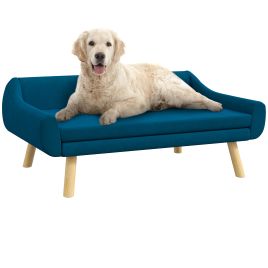 Dog Couch with Soft Cushion, Pet Sofa Bed with Wooden Frame, Removable Cover, for Medium and Large Dogs, Blue
