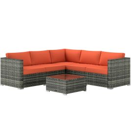 SUNVISTA Four-Piece Rattan Sofa Set - Orange/Grey
