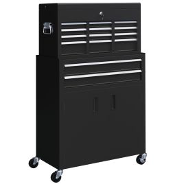 Scott Portable Tool Box Metal Tool Chest on Wheels with 6 Drawers - Black