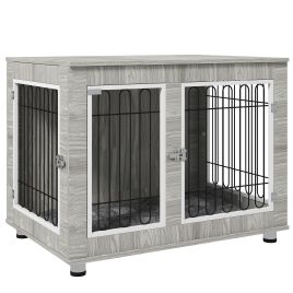 Indoor Dog Kennel w/ Soft Cushion, Double Door for Large Dogs, 106 x 74 x 81.5cm, Grey