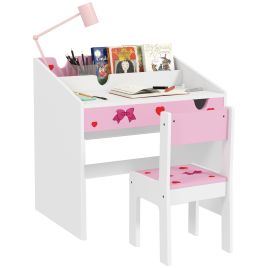 AIVAGO Children Study Table and Chair, Kids Desk and Chair Set with Storage, Pull-out Drawer, Gift for 3-6 Years Old - Pink