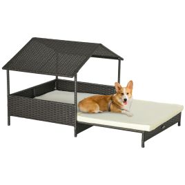 Shelley Elevated Dog Bed with Water-Resistant Roof for Small Medium Dogs - Rattan