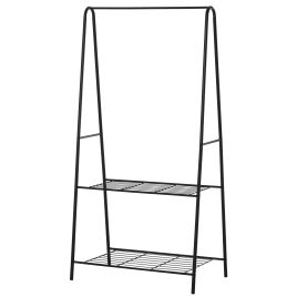 Metal Clothes Rack Coat Garment Hanger Hallway Organiser Hanging Rail Stand 2-tier Shoe Shelving A Shaped 77L x 45W x 153H cm Black