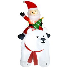 Holiday Ornament - 6.6ft Santa & Polar Bear Inflatable White 180cm