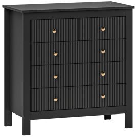 HERON Black Chest of Drawers - Medium-sized, 5 Drawers, Gold Hanldes