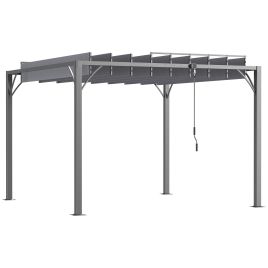 3 x 3(m) Outdoor Pergola with Retractable Roof, Aluminium Louvered Patio Gazebo Canopy for Lawn Garden Patio, Grey