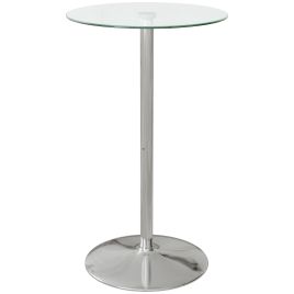 High Top Bar Table, Round Kitchen Table with Tempered Glass Top and Steel Base, Bistro Table for 2 People, Clear