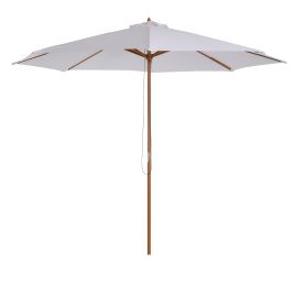 3M Fir Wooden Parasol Garden Umbrellas 8 Ribs Bamboo Sun Shade Patio Outdoor Umbrella Canopy, Cream White