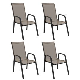 4 Pieces Garden Chairs, Stackable Outdoor Dining Chair, Grey
