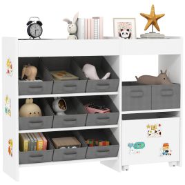 AIVAGO Kids Toy Storage Unit with 11 Bins, Cabinet, Top Shelves, 3 Stickers, for Nursery, Playroom, Kindergarten, White