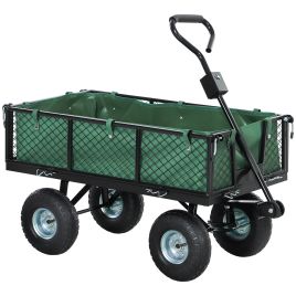 SUNVISTA 114L Steel Frame Garden Cart Trolley - Green