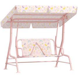 AIVAGO Kids Garden Swing Chair with Adjustable Canopy, Safety Belt, 2 Seater Hammock Swing Bench for Patio, Porch, Pink