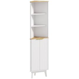 HERON Tall White Bathroom Storage Cabinet with Adjustable Shelves & Curved Profile, Freestanding