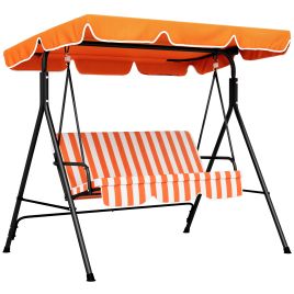 3-Seat Swing Chair Garden Swing Seat with Adjustable Canopy for Patio, Orange