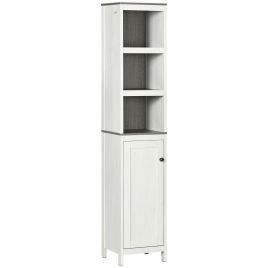Tall Bathroom Storage Cabinet, Freestanding Tower Cabinet with 3 Open Shelves and Adjustable Shelf, Antique White
