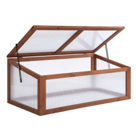 Wooden Framed Polycarbonate Cold Frame Greenhouse for Plants Outdoor with Openable & Tilted Top Cover, PC Board, Brown, 100 x 65 x 40cm