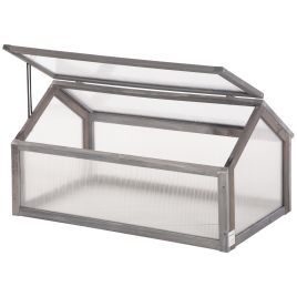 Wooden Cold Frame Greenhouse Garden Polycarbonate Grow House with Openable Top for Flowers, Vegetables, Plants, 90 x 52 x 50cm, Grey