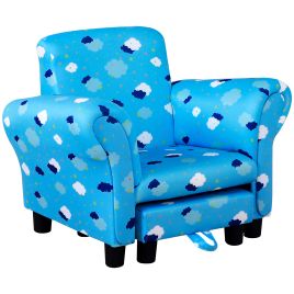 Wood Frame High Back Arms Kids Mini Sofa Armchair with Footrest - Cute Cloud Star Blue