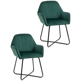 Modern Accent Chair, Velvet-Feel Fabric Upholstered Armchair with Metal Base for Living Room, Set of 2, Green