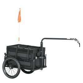 Steel Trailer for Bike, Bicycle Cargo Trailer with 65L Foldable Storage Box and Safe Reflectors, Max Load 40KG, Black
