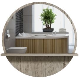 Kleankin Round Home Mirror with Shelf - Grey Wood Effect