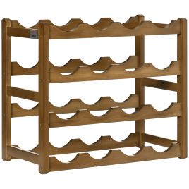 Free Standing Bamboo Wine Rack with 16 Bottles Holder, 4-tier Water Bottle Organizer, Display Shelf for Countertop, Home Bar, Brown